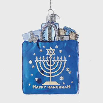 Glass Happy Hanukkah Gift Bag Ornament