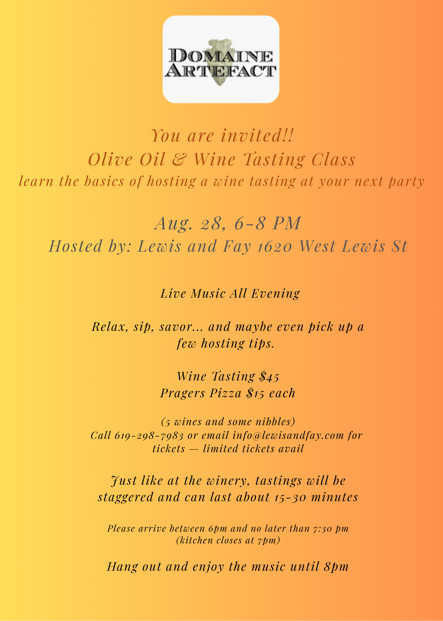 Member Pricing Artefact Winery Tasting