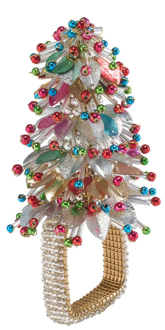 Christmas Tree Pink Turquoise Napkin Rings S/4
