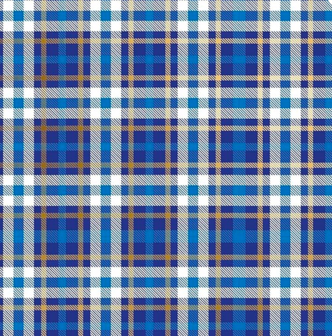 Blue Plaid Metallic Gold Ink Gift Wrap