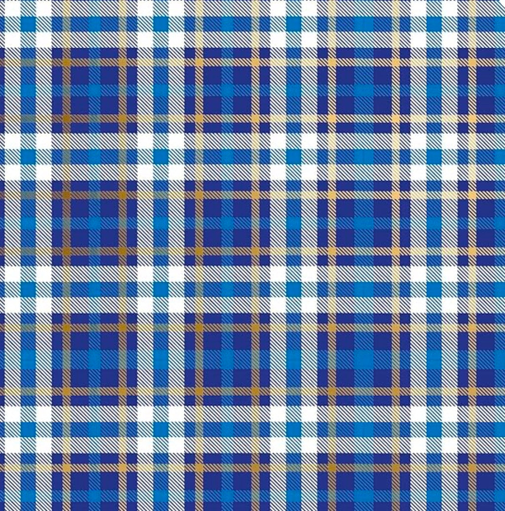 Blue Plaid Metallic Gold Ink Gift Wrap